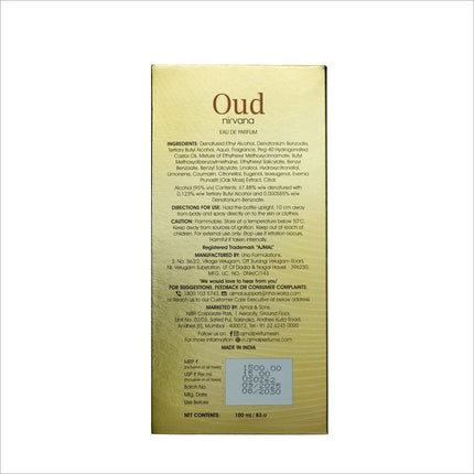 Lifestyle shot of Oud Nirvana Perfume being sprayed, illustrating the enchanting scent suitable for all occasions.