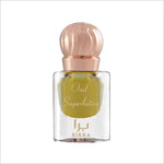 Oud Superlative by BIRRA - 3ML perfume bottle with a clear glass body and a golden-yellow liquid, topped with a rose gold cap, elegantly displayed against a white background.