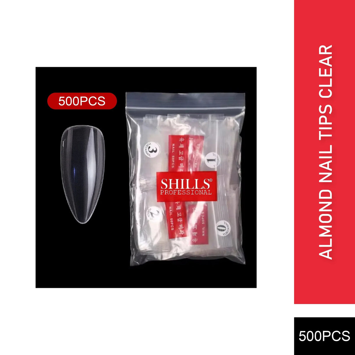 PKT 500pcs Almond Nail Tips Clear - 1