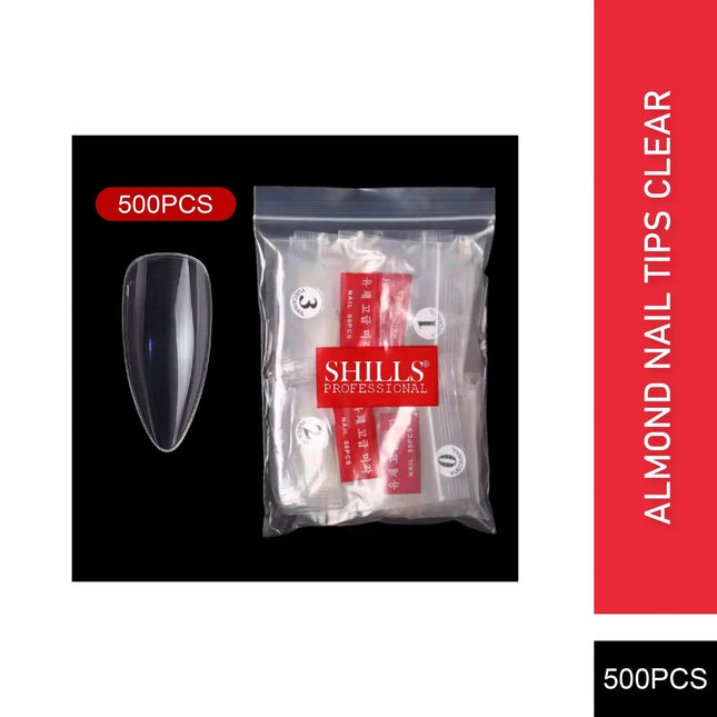 PKT 500pcs Almond Nail Tips Clear - 1