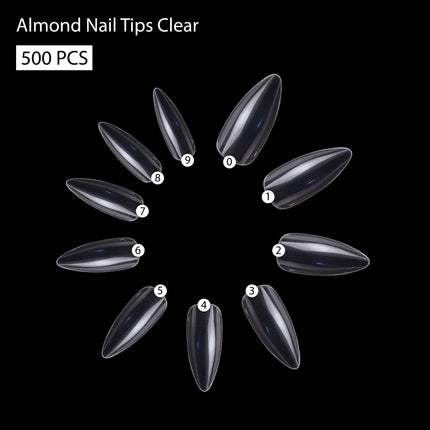PKT 500pcs Almond Nail Tips Clear - 4