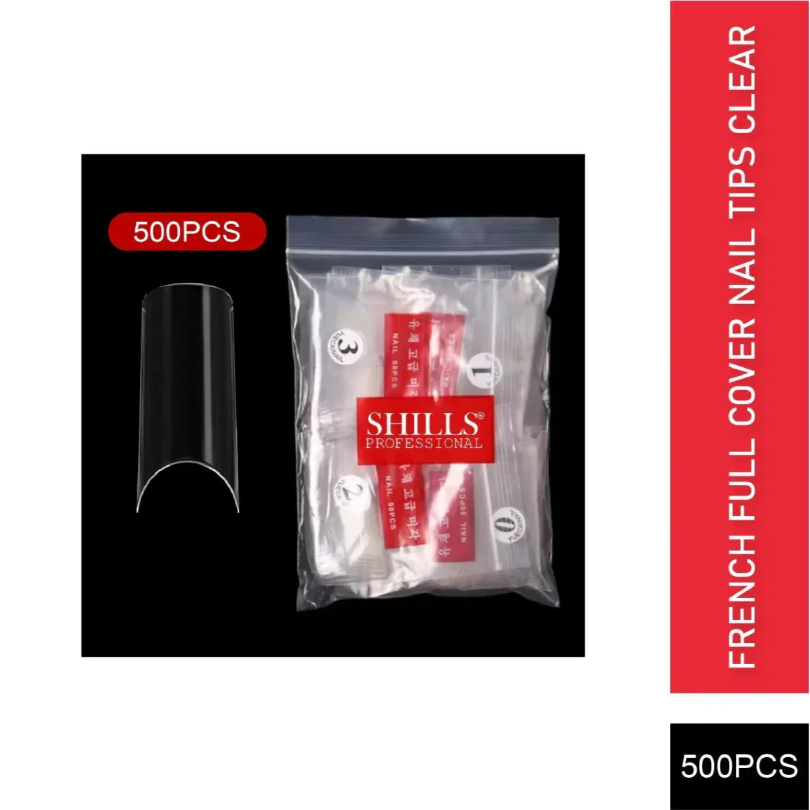 PKT 500pcs French Full Cover Nail Tips Clear - 1