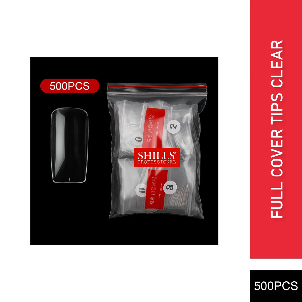 PKT 500pcs Full Cover Tips-Clear