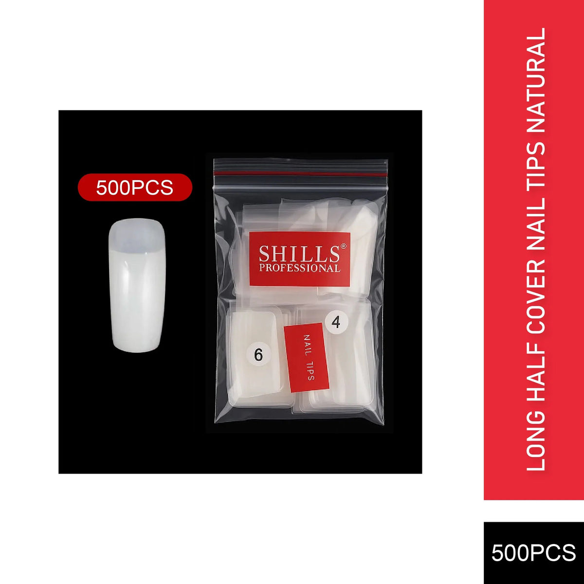 PKT 500pcs Long Half Cover Nail Tips Natural