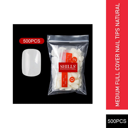PKT 500pcs Medium Full Cover Nail Tips Natural