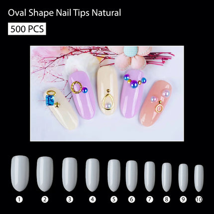 PKT 500pcs Oval Shape Nail Tips Natural