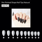 PKT 500pcs Pen Pointed Shape Nail Tips Natural