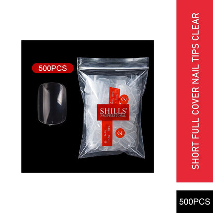 PKT 500pcs Short Full Cover Nail Tips Clear - 1