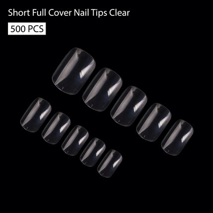 PKT 500pcs Short Full Cover Nail Tips Clear - 4