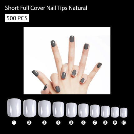 PKT 500pcs Short Full Cover Nail Tips Natural - 4