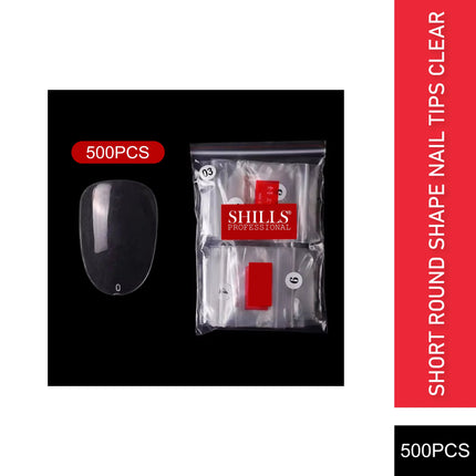 PKT 500pcs Short Round Shape Nail Tips Clear - 1