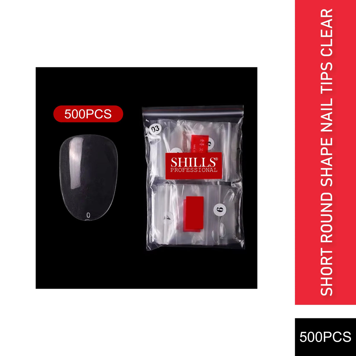 PKT 500pcs Short Round Shape Nail Tips Clear - 1