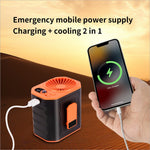 Orange and black portable waist fan rechargeable speed cooling fan with built-in power bank and led flashlight