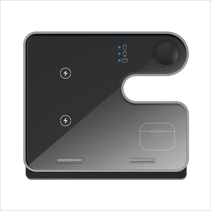 Modern black and silver q10c 3-in-1 15w wireless charger phone watch earphone charging stand with dual-zone pad