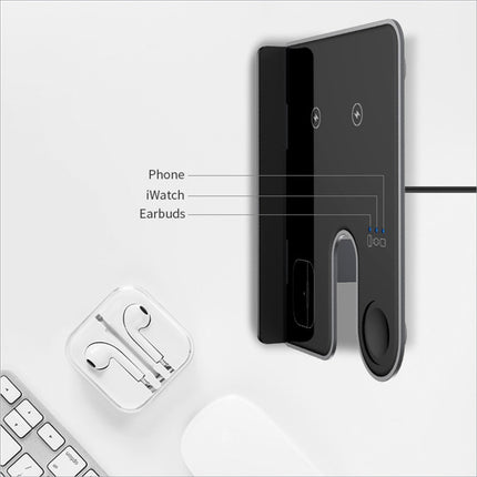 Black q10c 3-in-1 15w wireless charger stand with slots for phone watch earbuds charger phone watch with removable bracket