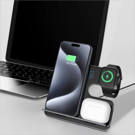 Black q10c 3-in-1 15w wireless charger phone watch charging stand with three slots and removable bracket