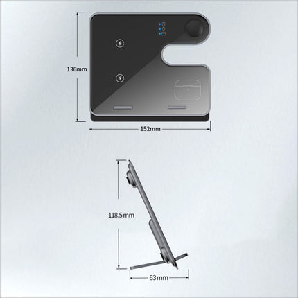 Modern black and silver 15w wireless charger stand with removable bracket for phone watch and earphone charging