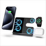 Black q10c 3-in-1 15w wireless charger with three induction pads and built-in cradle for charger phone watch earphone