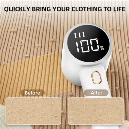 White q20 3-speed rechargeable fabric shaver with digital LED display and gold power button lint remover