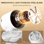 White rechargeable fabric shaver with 6-leaf stainless steel blade and bionic honeycomb mesh lint remover with led display