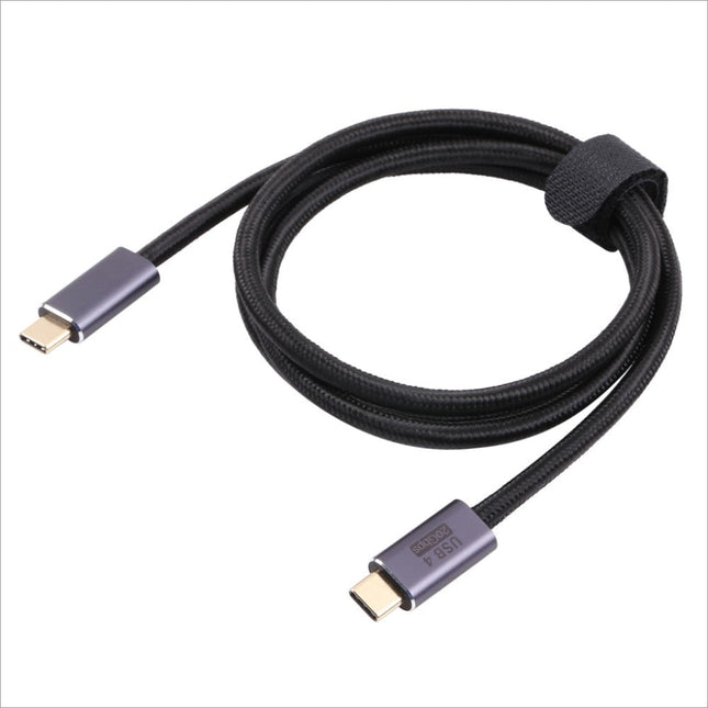 Black braided usb c to usb c cable with metallic connectors for fast charge and data synchronization with e-marker