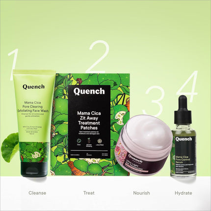 Before and after results using Quench Zit Away Acne Pimple Patches for rapid pimple reduction and clear skin.