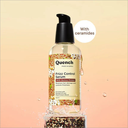 QUENCH Frizz Control Serum with Quinoa Protein - 100ml, a nourishing frizz control serum designed to smooth unruly hair and enhance shine.