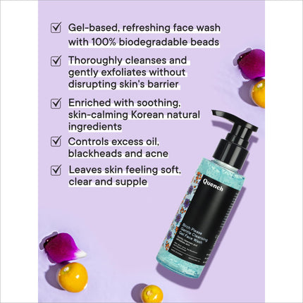 Lathering Quench Gentle Cleansing Gel Face Wash showcasing its ability to deeply cleanse and hydrate skin while being soft on all skin types.