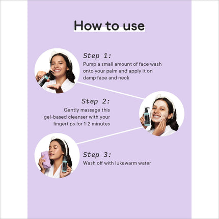 User applying Quench Gentle Cleansing Gel Face Wash demonstrating its gentle exfoliating action for clear, healthy skin.