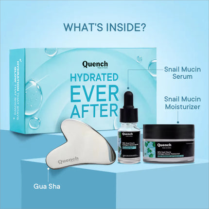 Hydrating skincare kit Quench Hydrated Ever After Kit with glow-boosting snail mucin serum and facial gua sha.