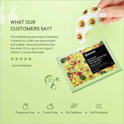 Close-up view of Brightening Under Eye Hydrogel Patch featuring avocado and rice water - under eye patches for reducing puffiness and dark circles.