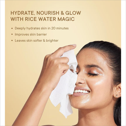 Before and after results of using Quench's rice water face mask - ultimate hydration for a glowing complexion.