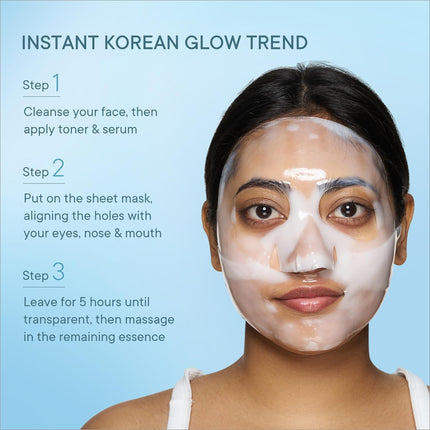 User applying Quench Snail Mucin Korean Collagen Boost Mask for rejuvenating effects, part of the Korean snail mucin mask range.