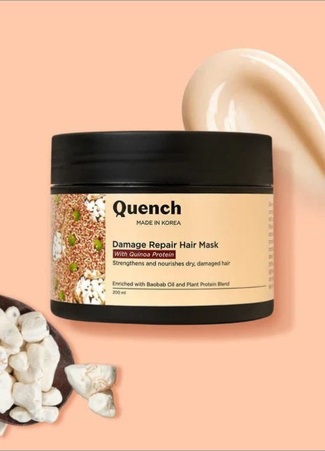 QUENCH Damage Repair Hair Mask with Quinoa Protein - 200 ML, a nourishing quinoa hair mask designed to restore moisture, repair damage, and enhance hair strength for all hair types.