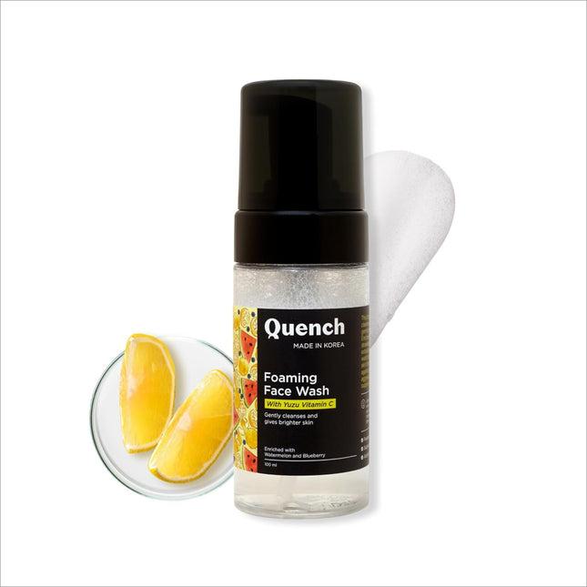 Quench Yuzu Vitamin C Foaming Face Wash for Brighter & Glowing Skin - Yuzu face wash with 3X more Vitamin C for makeup removal and gentle exfoliation.
