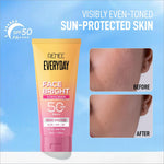 A vibrant yellow to pink tube of renee everyday face brightening sunscreen spf 50 pa+++ with niacinamide and hyaluronic acid