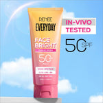 A vibrant orange to pink gradient tube of renee everyday face bright sunscreen spf 50 pa+++ with niacinamide and hyaluronic acid