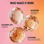Translucent amber-hued liquid spheres with bubbles in renee everyday face bright sunscreen spf 50 for skin hydration and protection