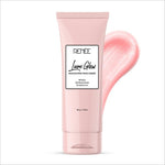 RENEE Lumi Glow Highlighting Moisturizer - 50g. A tube of highlighting moisturizer for glowing skin with a swatch, enriched with 3% Niacinamide & 1% Hyaluronic Acid. This non-sticky formula helps reduce fine lines & wrinkles, prevents photoaging & UV damage, and reduces pigmentation.