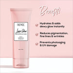 Overview of benefits for RENEE Lumi Glow Highlighting Moisturizer - 50g. This highlighting moisturizer for glowing skin is enriched with 3% Niacinamide & 1% Hyaluronic Acid, aimed at reducing fine lines & wrinkles, preventing photoaging & UV damage, and helps in reducing pigmentation.