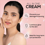 The package of RENEE All Skin Lumi Glow Highlighting Sunscreen With Spf 50, promoting its brightening ingredients for a luminous glow sunscreen experience.