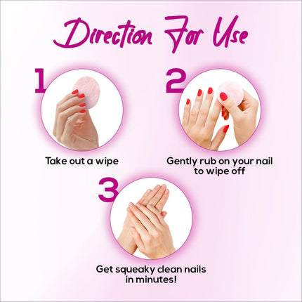 Flat lay of RENEE Nail Paint Remover Wipes highlighting travel-friendly packaging and nourishing ingredients like glycerin.