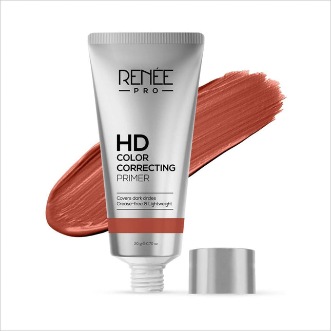 RENEE PRO HD Color Correcting Primer showing lightweight texture, helps blur pores and fine lines while enriching skin with Vitamin E.