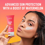 Discover the benefits of RENEE Glass Skin Gel Sunscreen SPF 50, a lightweight sunscreen for oily skin featuring an infusion of Watermelon and Beetroot & Hyaluronic Acid 50gm. This sunscreen ensures radiant, hydrating, and non-sticky coverage, offering UVA & UVB Protection with no white cast.