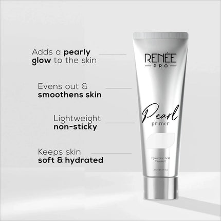 RENEE Pro Pearl Primer 30 ml demonstrating its ability to smooth out skin texture, an essential hydrating makeup primer.