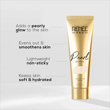 Versatile applications of RENEE Pro Pearl Primer 30 ml highlighting its benefits as a hydrating makeup primer for all skin types.