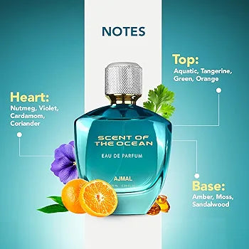 Ajmal Scent of the Ocean, Unisex Eau De Parfum, 100ml | Long Lasting Perfume for Men & Women | Premium Luxury Fragrance Scent | Aquatic Floral | Suitable for Every Occasion