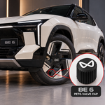 Mahindra BE 6 vehicle concept image with black PETG valve cap highlighted on alloy wheel