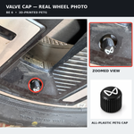 Real Mahindra BE 6 wheel closeup showing PETG valve cap with zoomed detail
