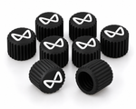 Eight BE6 style black PETG tyre valve caps with all-black inner thread